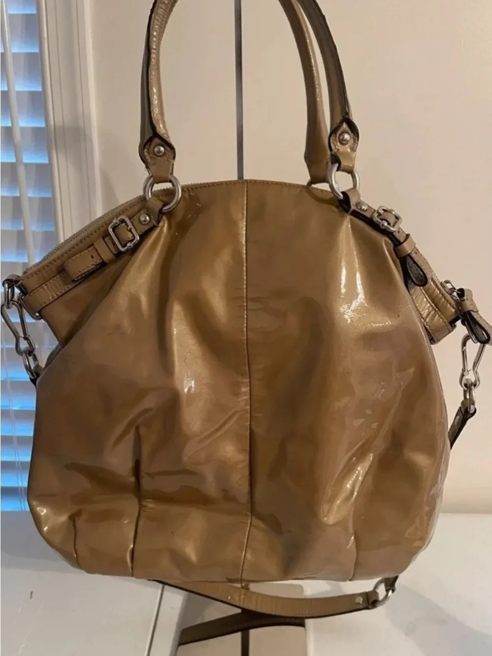 Coach Madison Lindsey Tan Patent Leather Bag